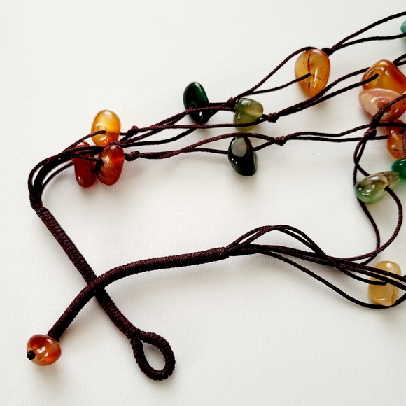 28" length 3-strands natural Red & Green Agate gemstone handmade necklace - Picture 6 of 6